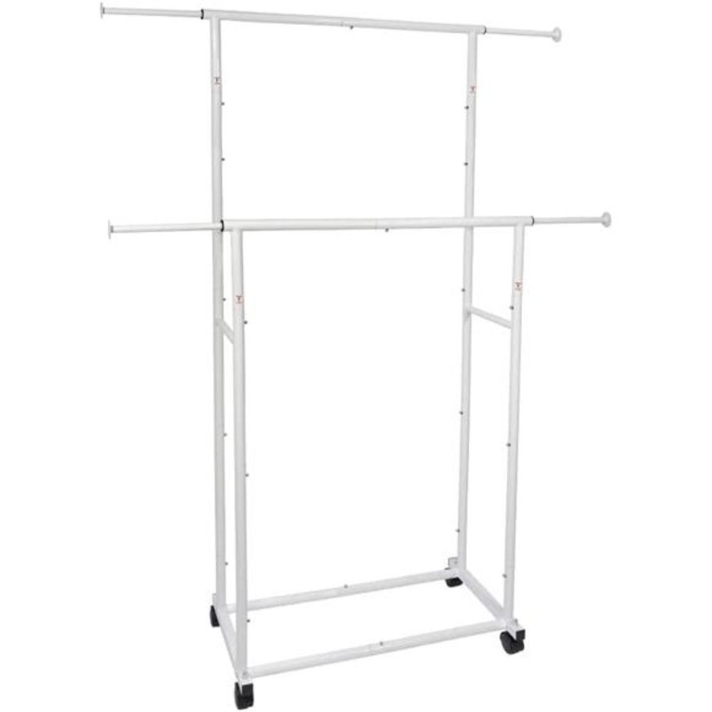 Simple Standard Double Rod Clothing Metal Garment Rack (White)
